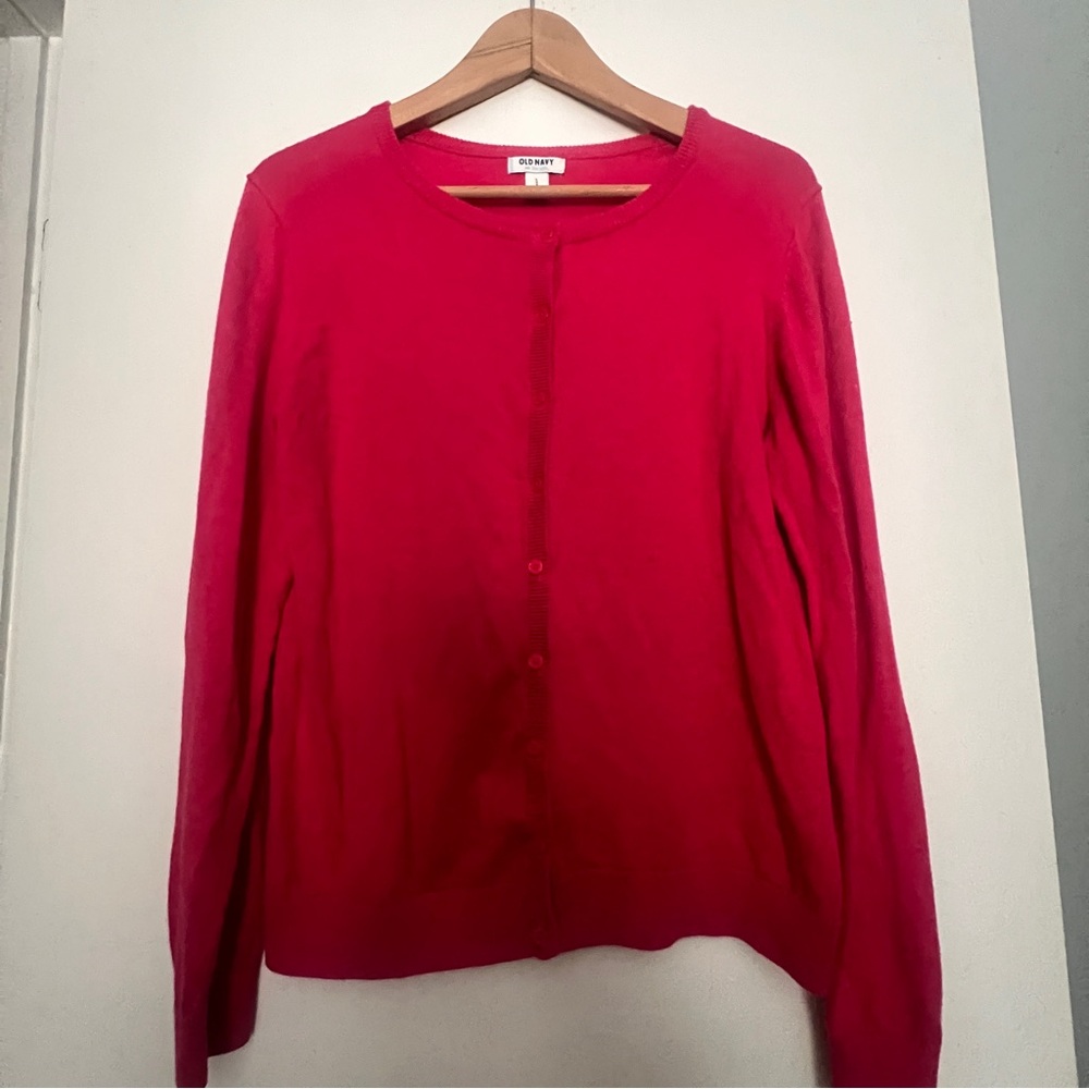 Old Navy Bright Pink Button-Front Cardigan- Large